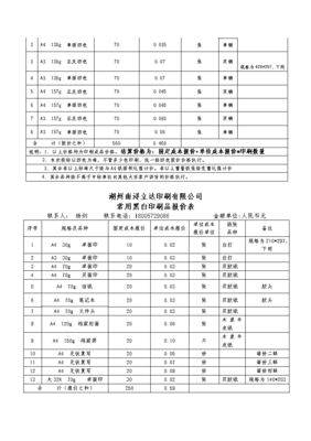 附印刷品報價一覽表